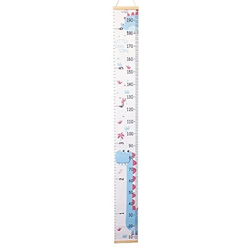 MinoMia Kids Growth Chart, Wood Frame Fabric Canvas Height Measurement Ruler from Baby to Adult for Child's Room Decoration 7.9 x 79in (7.9 x 79in, Blue Dinosaur)