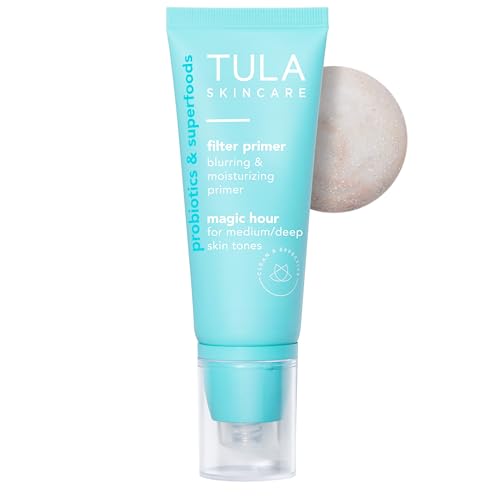 TULA Skin Care Face Filter Blurring and Moisturizing Primer - Magic Hour, Evens the Appearance of Skin Tone & Redness, Hydrates & Improves Makeup Wear, 1fl oz