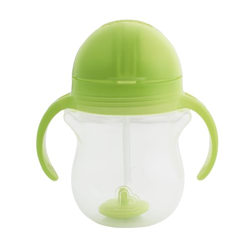 Munchkin Any Angle Sippy Cups for Toddlers, Spill Proof Weighted Straw Cup with Transition Handles for Babies 6 Months and Up, 2 Pack, Blue/Green