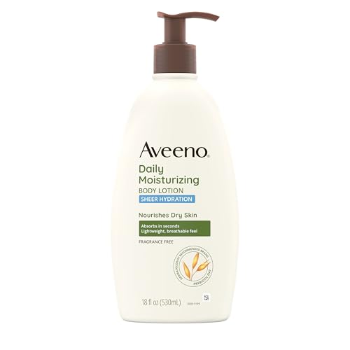 Aveeno Sheer Hydration Daily Moisturizing Fragrance-Free Lotion with Nourishing Prebiotic Oat, Fast-Absorbing Body Moisturizer for Dry Skin with Lightweight, Breathable Feel, 18 fl. oz
