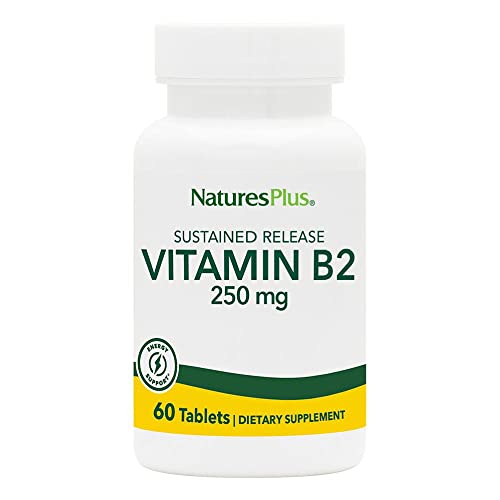 Natures Plus Vitamin B2 (Riboflavin) - 250 mg, 60 Vegetarian Tablets, Sustained Release - Natural Energy & Metabolism Booster, Promotes Overall Health - Gluten-Free - 60 Servings