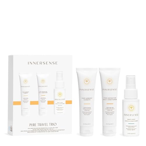 Innersense Organic Beauty - Pure Harmony Travel Hair Trio | Non-Toxic, Cruelty-Free, Clean Haircare (Pure Harmony Hairbath + Conditioner, Sweet Spirit Leave-In Conditioner) PACKAGING MAY VARY