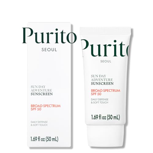 PURITO Sun Day Adventure Korean Sunscreen Smoothest and Lightest Texture Broad Spectrum SPF 50 UVA & UVB Protection No White Cast Oil Free For All Skin Types Vegan Daily Skin Care 50ml, 1.69 fl.oz