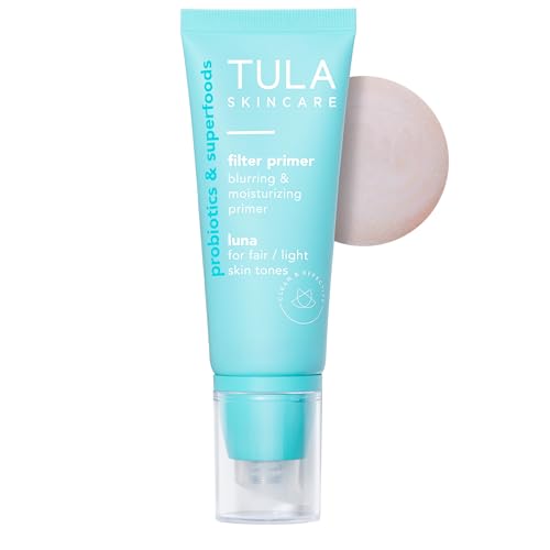 TULA Skin Care Face Filter Blurring and Moisturizing Primer - Luna, Evens the Appearance of Skin Tone & Redness, Hydrates & Improves Makeup Wear, 1fl oz
