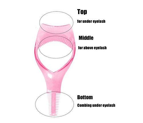 2Pcs 3 in 1 Plastic Makeup Cosmetic Eyelash Tool Lash Mascara Applicator Eyelashes Guide Eyelashes Brush Curler Comb Eye Makeup Tool (Pink + Blue)