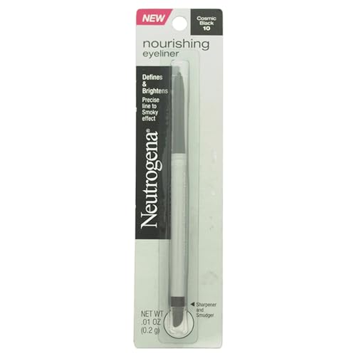 Neutrogena Nourishing Eyeliner Pencil, Built-in Sharpener for Precise Application and Smudger for Soft Smokey Look, Luminous, Nonfading and Nonsmudging Cosmic Black 10, .01 oz
