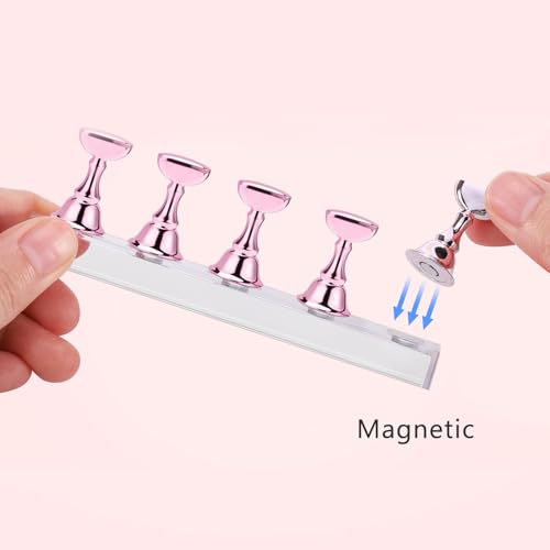 Etercycle Nail Stand Acrylic Nail Art Display Stand Practice Nail Holder for Painting Nails Magnetic Practice Stands with Double-sided Tape For DIY Salon Supplies (Pink)