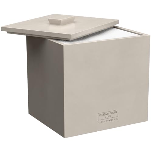 CLEAN SKIN CLUB Cement Box for 50 Disposable Clean Towels XL (Towels NOT Included), Concrete Container for Face Towelettes Bathroom Counter Storage, Cleansing Facial Dry Wipes - Taupe Stone