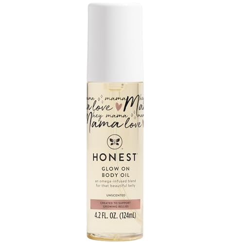 The Honest Company Honest Mama Hydrating and Soothing Glow On Body + Belly Oil | Plant-Based, Hypoallergenic, Fragrance-Free | 4.2 fl oz