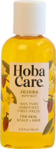 HobaCare 100% Pure, Unrefined Jojoba Oil for Skin & Nails - Moisturizing Body Oil & Face Moisturizer for Dry Skin - Natural Treatment for Hair & Beard Care (4.22 fl oz)