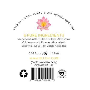 Ellovi All-Natural Luxuriously Whipped Body Butter - Pink Lotus - Pure Enough to Eat - Made With Just 6 Vegan Ingredients - 100% Plant-Based Moisturizer For Naturally Healthy Skin (0.57 fl. oz/16.8ml)