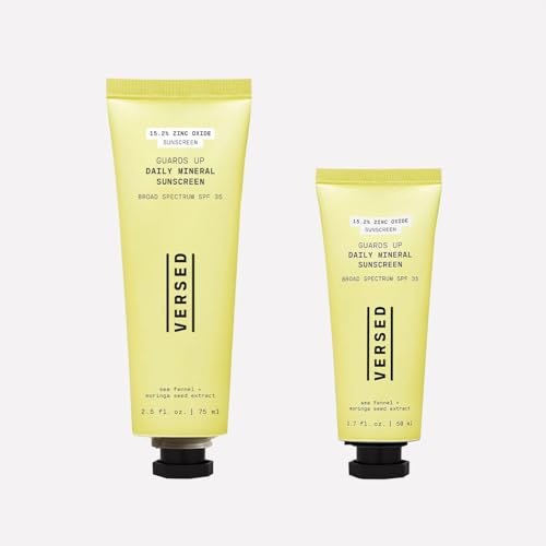 Versed Guards Up Daily Mineral Sunscreen - SPF 35 Zinc Oxide Broad Spectrum Sunscreen - Moringa Seed + Sea Fennel Extract Non Nano Peachy Hue Sun Screen, Vegan + Pregnancy Safe (2.5 oz)