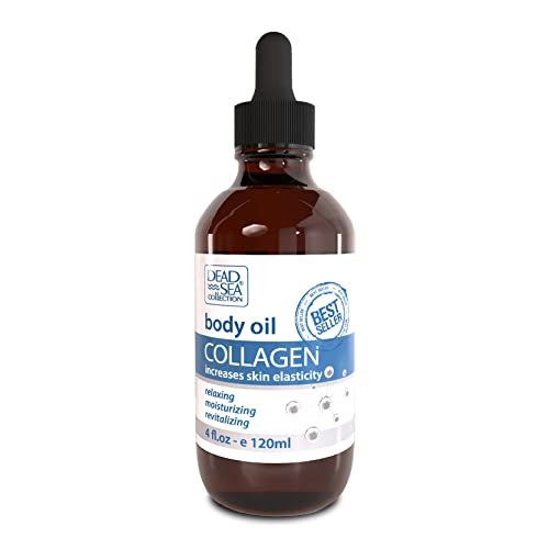 Dead Sea Collection Body Oil with Collagen - Dry Skin Moisturizer and Hydrating Massage Oil - Nourishing Bath - Increase Skin Elasticity and Provide Anti-Aging Support for Face and Body (4 fl.oz)