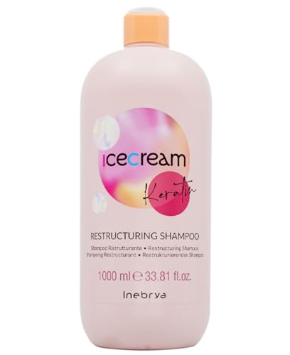 Inebrya Ice Cream Keratin Restructuring and Moisturizing Shampoo. Ideal for Dry and Damaged Hair. (33.8 oz.)