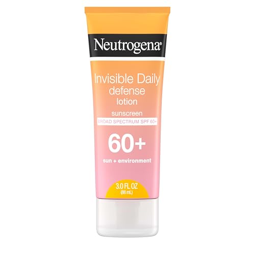 Neutrogena Invisible Daily Sunscreen Lotion, Broad Spectrum SPF 60+, Oxybenzone-Free & Water-Resistant, Sun or Environmental Aggressor Protection, Antioxidant, 3 Fl Oz (Pack of 1)