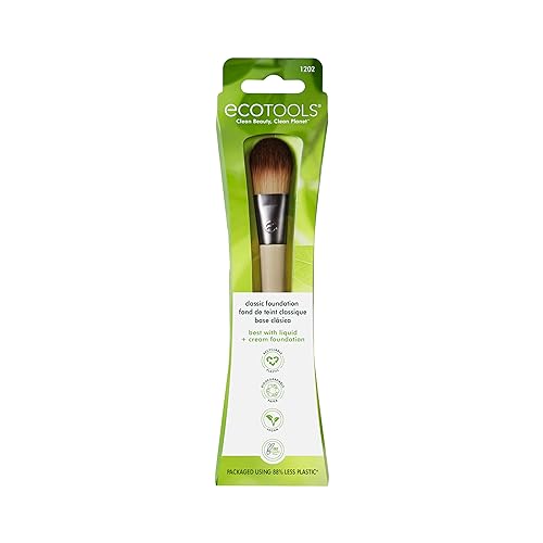 EcoTools Classic Foundation Face Brush, For Liquid, & Cream Foundation, Flat Foundation Brush, Makeup Brush For Natural Makeup, Buildable Coverage, Synthetic Bristles, Cruelty- Free, 1 Count