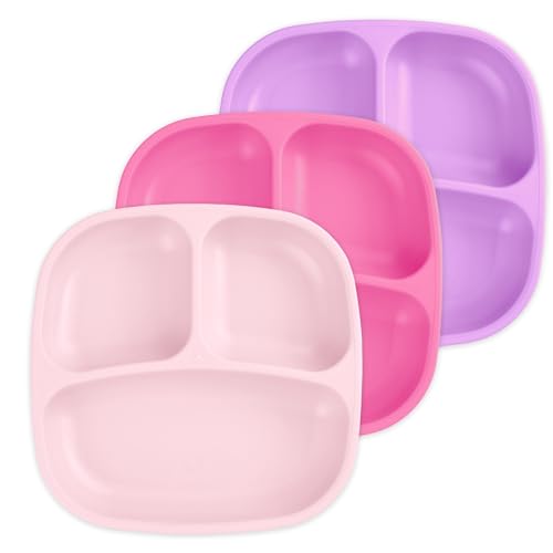 Re-Play Toddler Plates with Dividers - Deep-Walled 3 Compartments Divided Plates for Kids - Dishwasher & Microwave Safe - Made in USA - Set of 3-7.37 x 7.37 x 1.25 - Princess