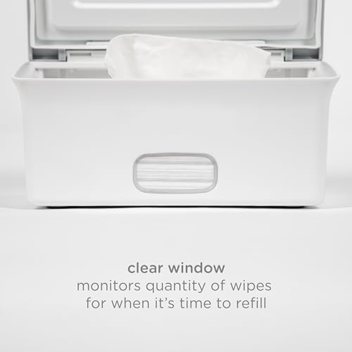 Ubbi Baby Wipes Dispenser, Baby Wipes Case, Baby Wipes Holder with Weighted Plate, Keeps Wipes Fresh, Non-Slip Rubber Feet, White