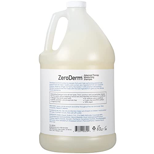 Ginger Lily Farms Botanicals ZeroDerm Advanced Therapy Moisturizing Shampoo for All Hair Types, 100% Vegan & Cruelty-Free, Fragrance Free, 1 Gallon Refill (Pack of 4)