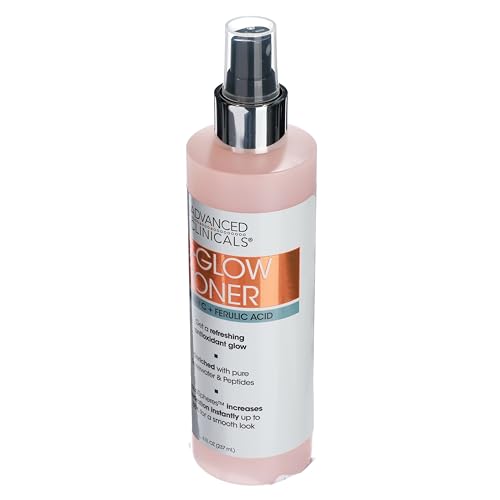 Advanced Clinicals Vitamin C Glow Facial Mist Toner for Face W/Rosewater, Ferulic Acid, & Peptides. Vitamin C Antioxidant Moisturizer Face Mist Provides Instant Skin Hydration, Non-Greasy, 8 Fl Oz