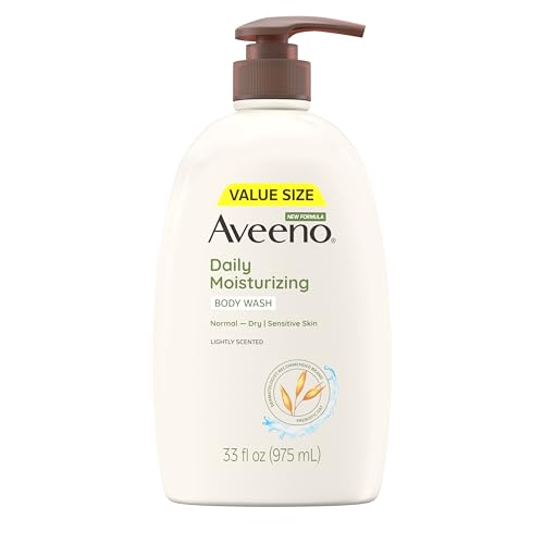 Aveeno Daily Moisturizing Body Wash for Dry Skin with Soothing Oat, Creamy Shower Cleanser, Gentle, Soap-Free and Dye-Free, Lightly Scented, 33 FL OZ