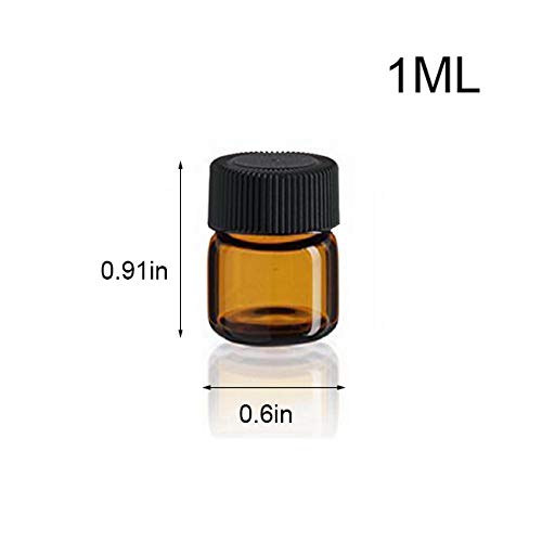 SIMPLE-E 100pcs 1ml (1/4 dram) Amber Mini Glass Bottle 1cc Amber Sample Vial Small Essential Oil Bottle Travel Must + 1PC Glass clean cloth