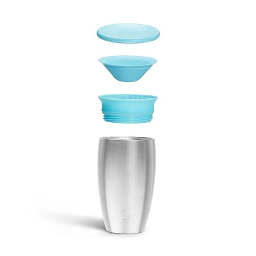 Munchkin Stainless Steel Sippy Cups for Toddlers 1-3, Spill Proof Miracle 360 Cup, Insulated, 10 Ounce, Blue