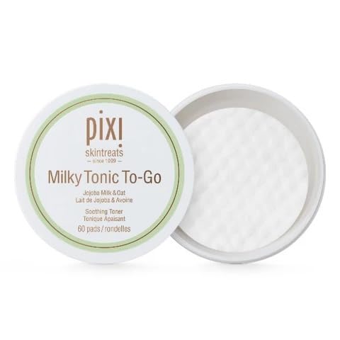 Pixi Milky Tonic to-Go, Calming & Hydrating Pads Containing Jojoba Milk, Infused with Oat Extract to Soothe, Alcohol-Free Daily Nourishing Toner On The Go, 60 Pads