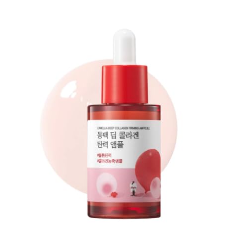 ROUND LAB Camellia Deep Collagen Firming Ampoule 1.01 Fl Oz, Hydrating and Elasticity-Enhancing Facial Serum with Multi Collagen for Smooth Fine Line and Firm Skin, Pore Tightening, Korean Skincare