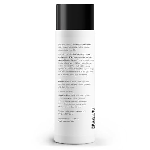 Boldly Basic Fragrance Free Shampoo - Gentle on Sensitive Skin and Hair - Unscented - Dermatologist Tested - No Sulfates, Parabens or Gluten - Non Comedogenic and Hypoallergenic