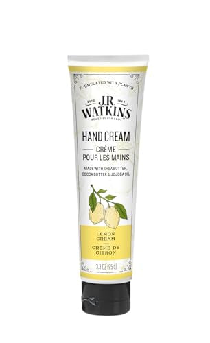 J.R. Watkins Natural Moisturizing Hand Cream, Hydrating Hand Moisturizer with Shea Butter, Cocoa Butter, and Avocado Oil, USA Made and Cruelty Free, 3.3oz, Lemon Cream, Single