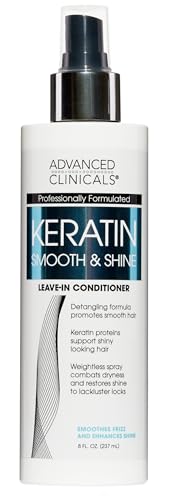 Advanced Clinicals Keratin Detangler Spray. Detangling Hair Spray for Strong, Shiny Hair. Lightweight, Leave-in Conditioner with Amino Acids, Vitamin B5, Olive Oil Softens and Nourishes Hair, 8 Fl Oz