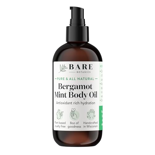 BARE BOTANICS 8 oz Moisturizing Mint Body Oil - 100% Pure & Natural for Skin & Nails - Perfect for Moisturization - Vegan, Cruelty Free & Naturally Scented Hair Oil