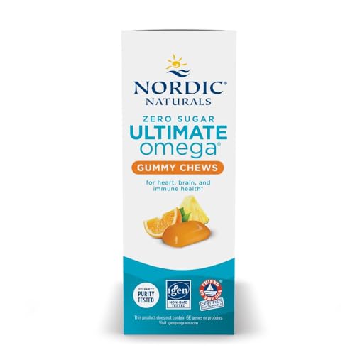 Nordic Naturals Zero Sugar Ultimate Omega Gummy Chews, Tropical Fruit, 54 Gummies, Supports Heart, Brain, and Immune Health, Non-GMO, Vegetarian, 27 Servings