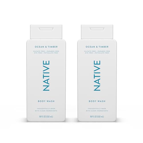 Native Body Wash Contains Naturally Derived Ingredients | For Women & Men, Sulfate, Paraben, & Dye Free Leaving Skin Soft and Hydrating | Ocean & Timber 18 oz - 2 Pk