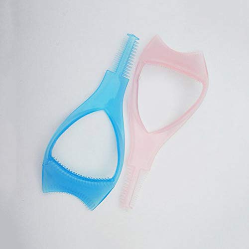 2Pcs 3 in 1 Plastic Makeup Cosmetic Eyelash Tool Lash Mascara Applicator Eyelashes Guide Eyelashes Brush Curler Comb Eye Makeup Tool (Pink + Blue)