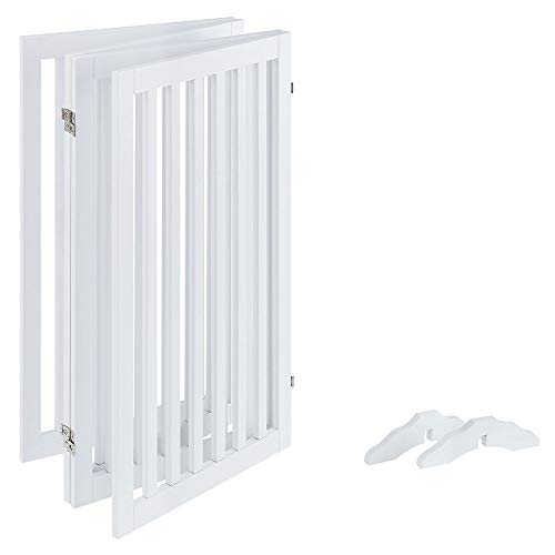 unipaws 36”H Free Standing Pet Gate for Dog Cat, Tall Wooden Dog Gates for Doorway, Stairs, Foldable Pet Fence for The House, Expandable Dog Barrier, Indoor Use, White