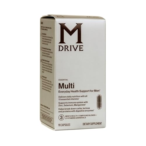 Mdrive Multivitamin for Men, Daily Multivitamin - Immune Health Support from Zinc, Selenium, Manganese & Vitamin D, Enzymes for Digestive Support, CoQ10 for Energy and Vitamin K2, 90 Capsules