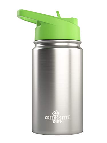 Kids Water Bottle - 12oz Stainless | Leak Proof With Straw & Handle | 24 Hours Cold | Insulated, Double Wall Stainless Steel | Easy Sip Toddler Cup | Child's Flask | Eco Friendly