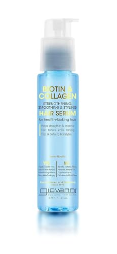 GIOVANNI Biotin & Collagen Hair Serum - Hair Strengthening, Smoothing & Styling, Vegan, Cruelty-Free, Infused with Natural Botanical Ingredients, Salon-Quality, For Healthy-Looking Hair - 2.75 Oz