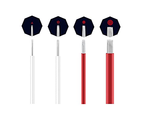 TcJ-Chen Semi-Permanent Makeup Round Microblade Needles Manual Fog Needle Eyebrow Tattoo Needle 4 Different Types R3 R5 R7 R21 Pack of 100