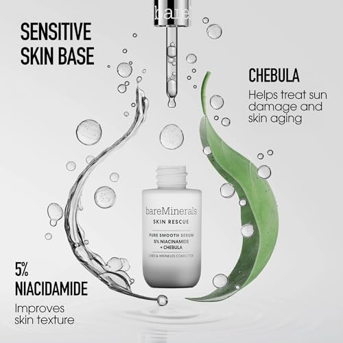 bareMinerals Skin Rescue Pure Smooth Face Serum, Formulated with 5% Niacinamide + Chebula, Smoothes Fine Lines + Wrinkles, Sensitive Skin Safe