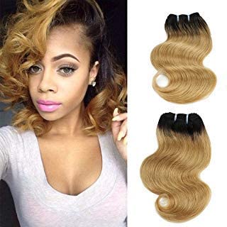 Brazilian Body wave ombre human hair Weft 4 boundles Remy Human Virgin Hair Extension by Yaki Beauty (1b/27# Natural Black to Honey blonde)
