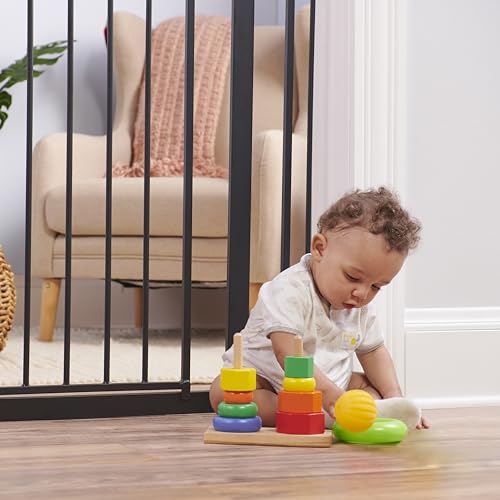 Regalo Home Accents Extra Wide Walk Thru Baby Gate, Includes Décor Hardwood, 4-Inch Extension Kit, 4-Inch Extension Kit, 4 Pack of Pressure Mount Kit and 4 Pack of Wall Cups and Mounting Kit