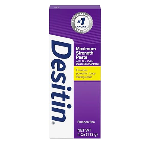 Desitin Maximum Strength Baby Diaper Rash Cream with 40% Zinc Oxide for Treatment, Relief & Prevention, Hypoallergenic, Phthalate- & Paraben-Free Paste, 4 oz