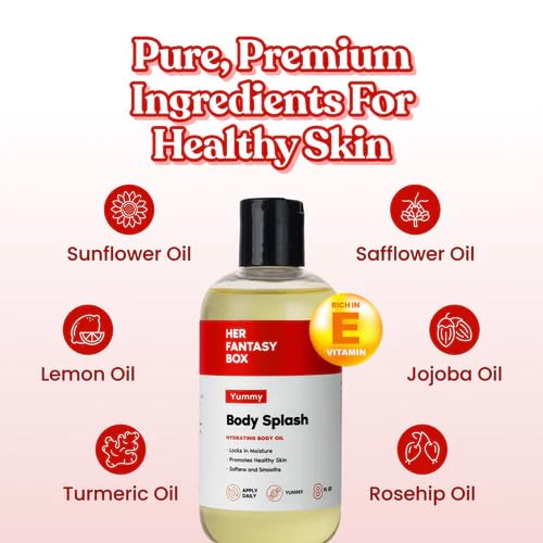 Her Fantasy Box Body Splash Hydrating Body Oil (Yummy) - Moisturizing, Non-Greasy Formula for Soft, Smooth Skin - All-Natural, Lightweight & Nourishing