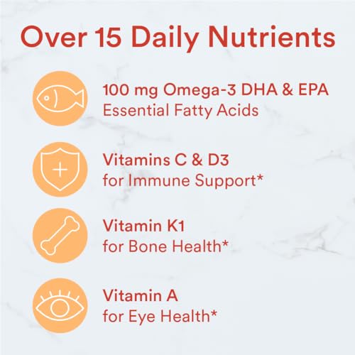 SmartyPants Kids Multivitamin Gummies: Omega 3 Fish Oil (EPA/DHA), Vitamin D3, C, Vitamin B12, B6, A, K & Zinc for Immune Support, Biotin, Gluten Free, Three Fruit Flavors, 120 Count (30 Day Supply)