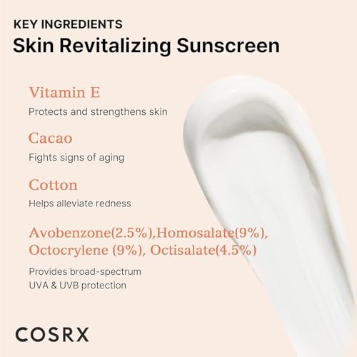 COSRX Vitamin E Vitalizing Face Sunscreen SPF 50, 1.69 fl oz, SPF Moisturizer, Lightweight under Makeup, Travel Essentials, Summer Essentials, Korean Skin Care, Korean Sunscreen for Face
