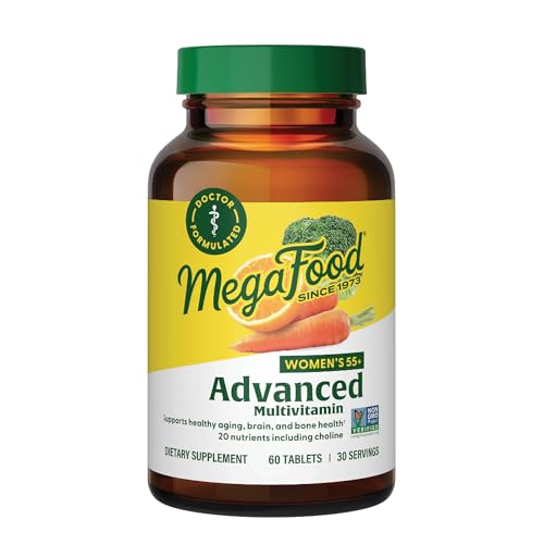 MegaFood Women's 55+ Advanced Multivitamin for Women - Doctor-Formulated with Choline, Vitamin D3, Vitamin B12, Biotin - Plus Real Food - Optimal Aging, - Vegetarian - 60 Tabs (30 Servings)
