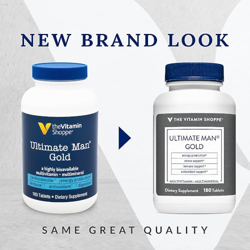The Vitamin Shoppe Ultimate Man Multivitamin - High Potency Energy & Antioxidant Blend - Comprehensive Daily Multi-Mineral Supplement for Optimal Men’s Health - Gluten & Dairy Free (180 Tablets)